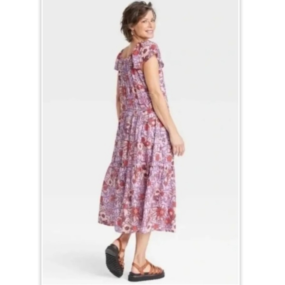 Knox Rose Flutter Sleeve Midi Boho Purple Haze Floral Dress Size Med - Picture 2 of 9